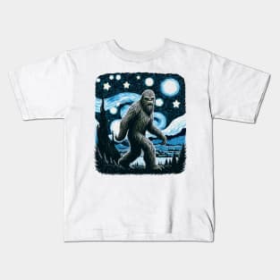 Sasquatch Van Gogh on a Starry Night Kids T-Shirt